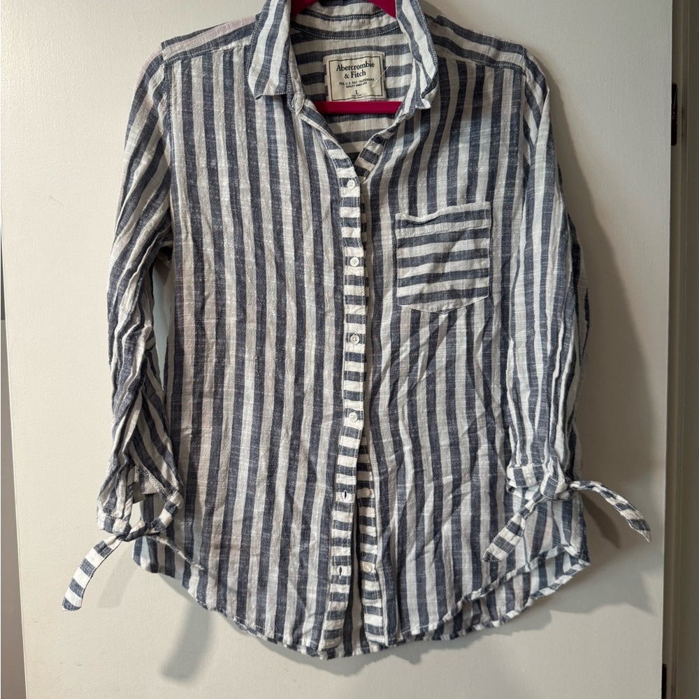 Abercrombie and Fitch Striped Button-Up Shirt with Tied Sleeves